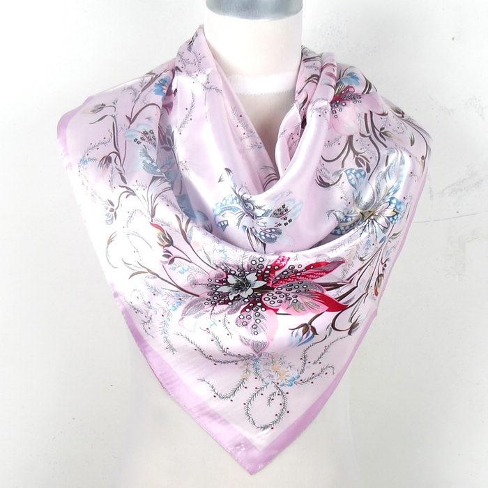 [BYISFA] Ladies Silk Scarf Wraps Europe Style Design Satin Big Square Scarf Printed New Brand Women Blue Silk Scarf  90*90cm