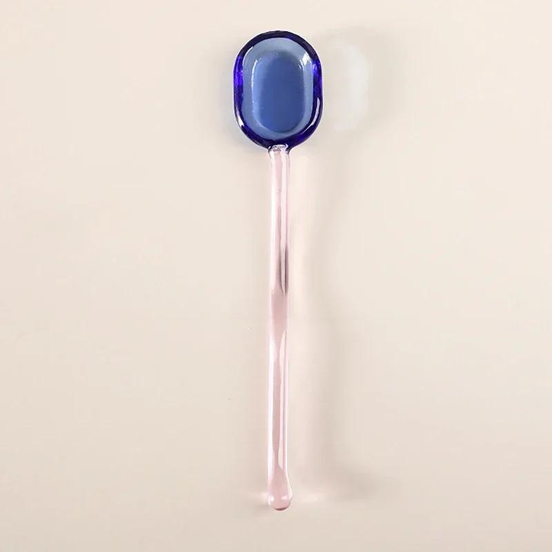 

Colored Glass Dessert Spoons Creative Long Handle Coffee Milk Stirring Spoons Transparent Heat Resistant Tableware for Kitchen