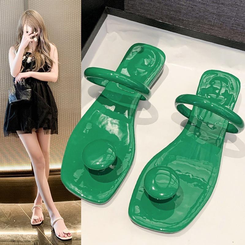 Women's Solid Color Stylish Slides, Slip On Lightweight Flat Thong Slides, Vacation Seaside Slides