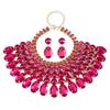 Best Lady 3 Pc Luxurious Exaggerated Style Full of Rhinestone Necklace Earrings Set For Birthday Parties Multiple Color Options