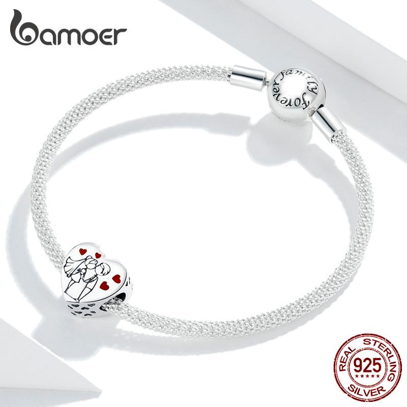 BAMOER Unique Design 925 Sterling Silver Pendant Sweet Time Charm Heart Shape Bead Fit Origional Bracelet Couple Jewelry Gift