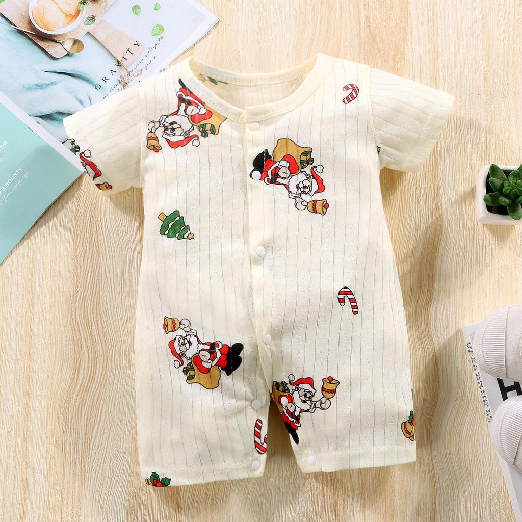 Newborn Cotton Short Sleeve Summer Romper: Open-Front Bodysuit for Boys & Girls