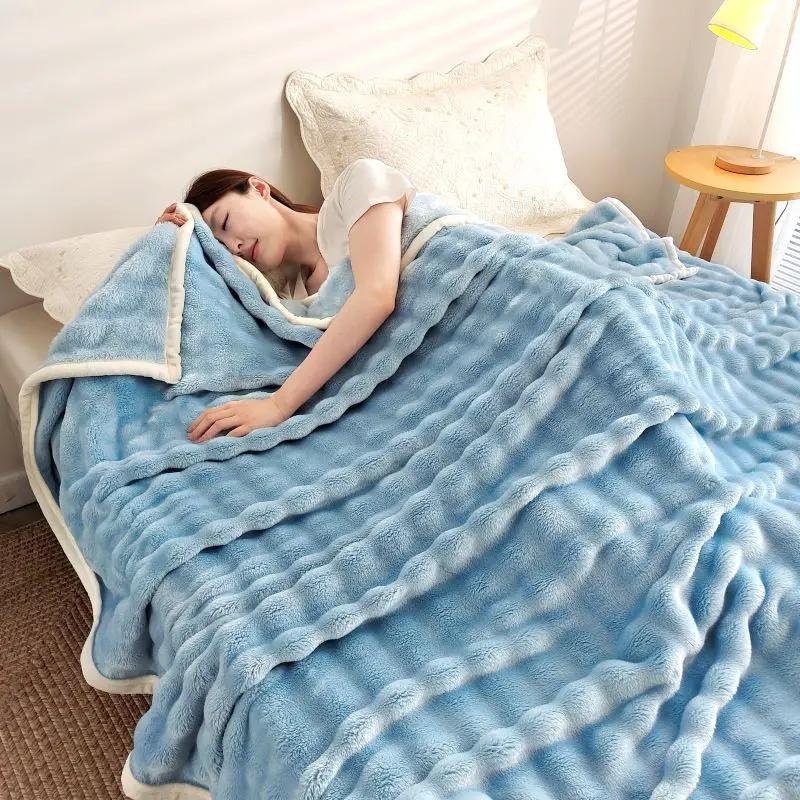 Solid Thickened Bubble Velvet Blanket Super Soft Cozy Flannel Sofa Cover Blanket Single Double Office Nap Air Conditioning Shawl