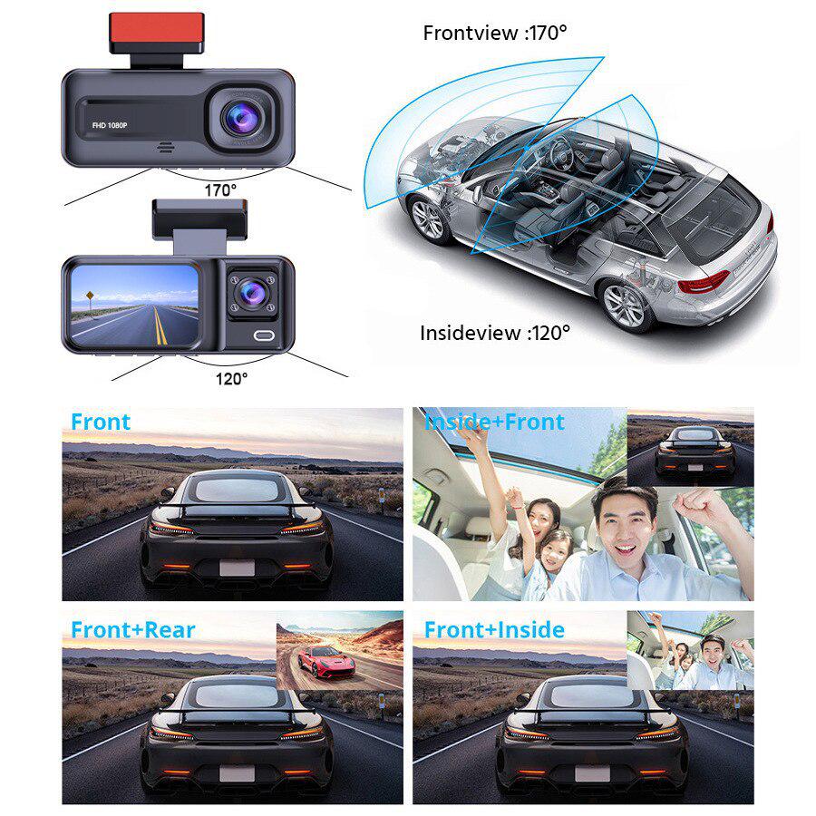 A98 Full HD 1080P Three-Lens Dash Cam: Front, Rear, Interior Infrared Video Recorder