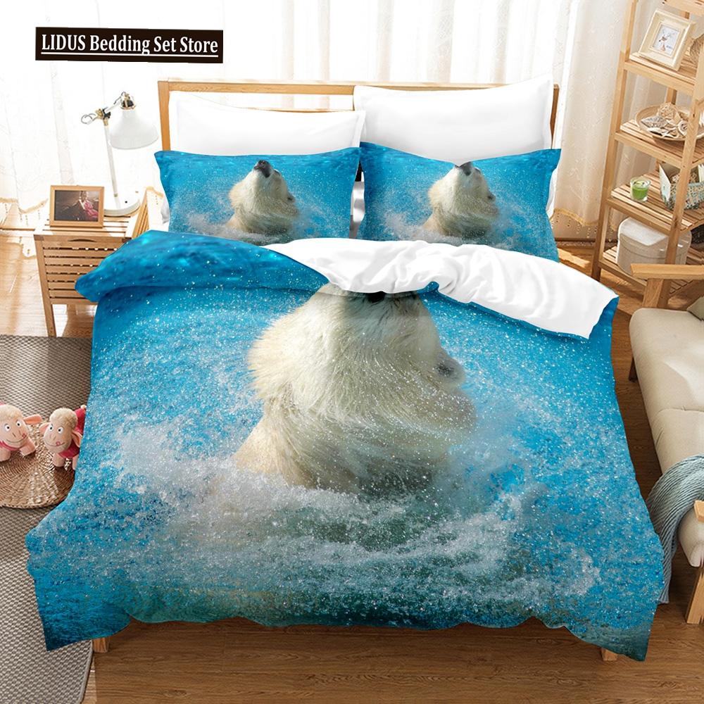 3D Gedrucktes Niedliches Bären-Bettbezug-Set mit Kissenbezug Eisbär Bettwäsche-Sets Bettdeckenbezug Wildtiere Bett-Set Queen-Size