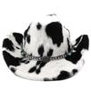 Cowboy hat autumn and winter new milk pattern fashion plush top hat with bull head hat belt warm versatile hat