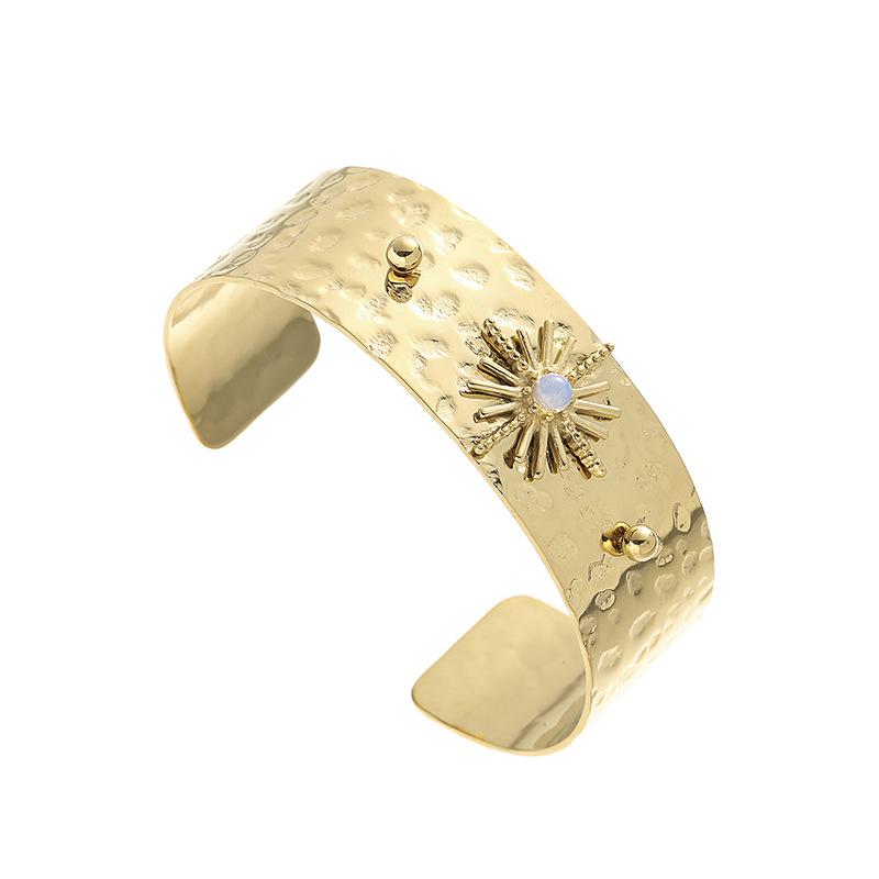 Percussion Pattern Mangxing Natural Stone Bracelet Titanium Steel Wide Version Fashion Tide Exaggerated Design Inlaid Stone Stainless Steel Hand