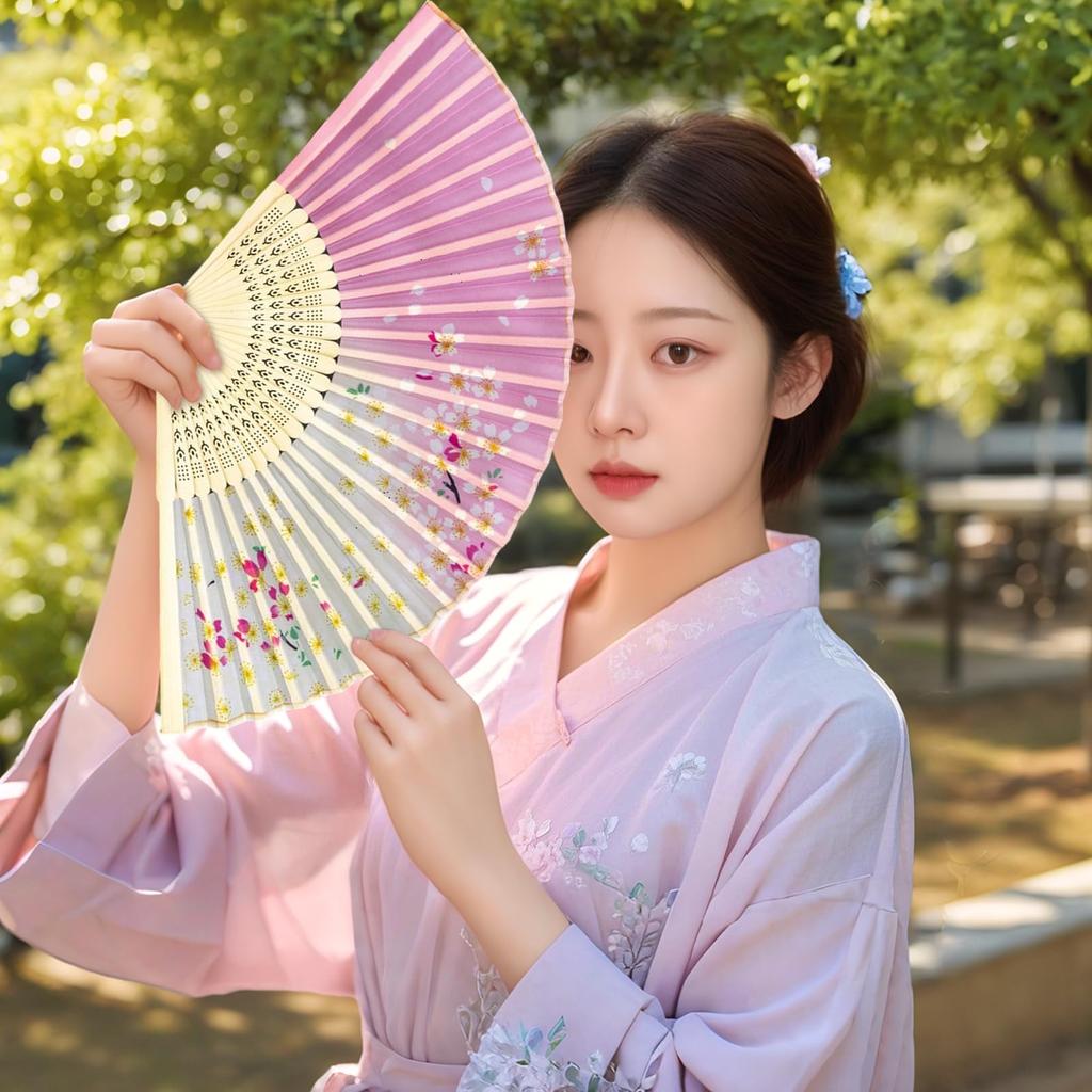 Folding Fan for Women and Men Japanese Traditional Summer Fireworks New Present and Flower [Joyasslly] - Lightweight, Handheld, Bamboo, Style,