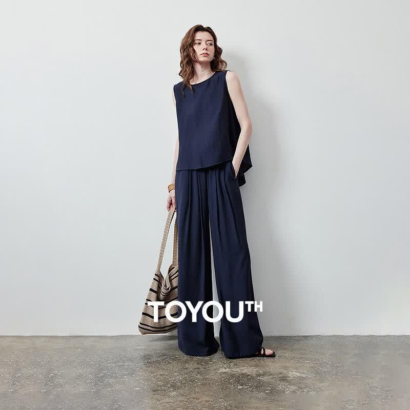 Women s Relaxed Fit Vest & Wide-Leg Pants Set S