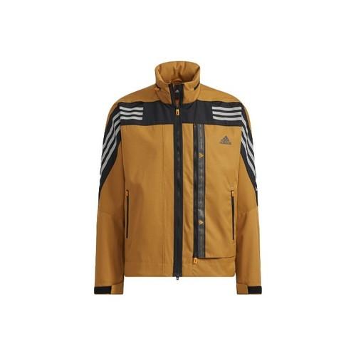 adidas Logo Stripe Print Stand Collar Retro Sports Jacket Men’s Maize Brown S коричневый/кукурузный