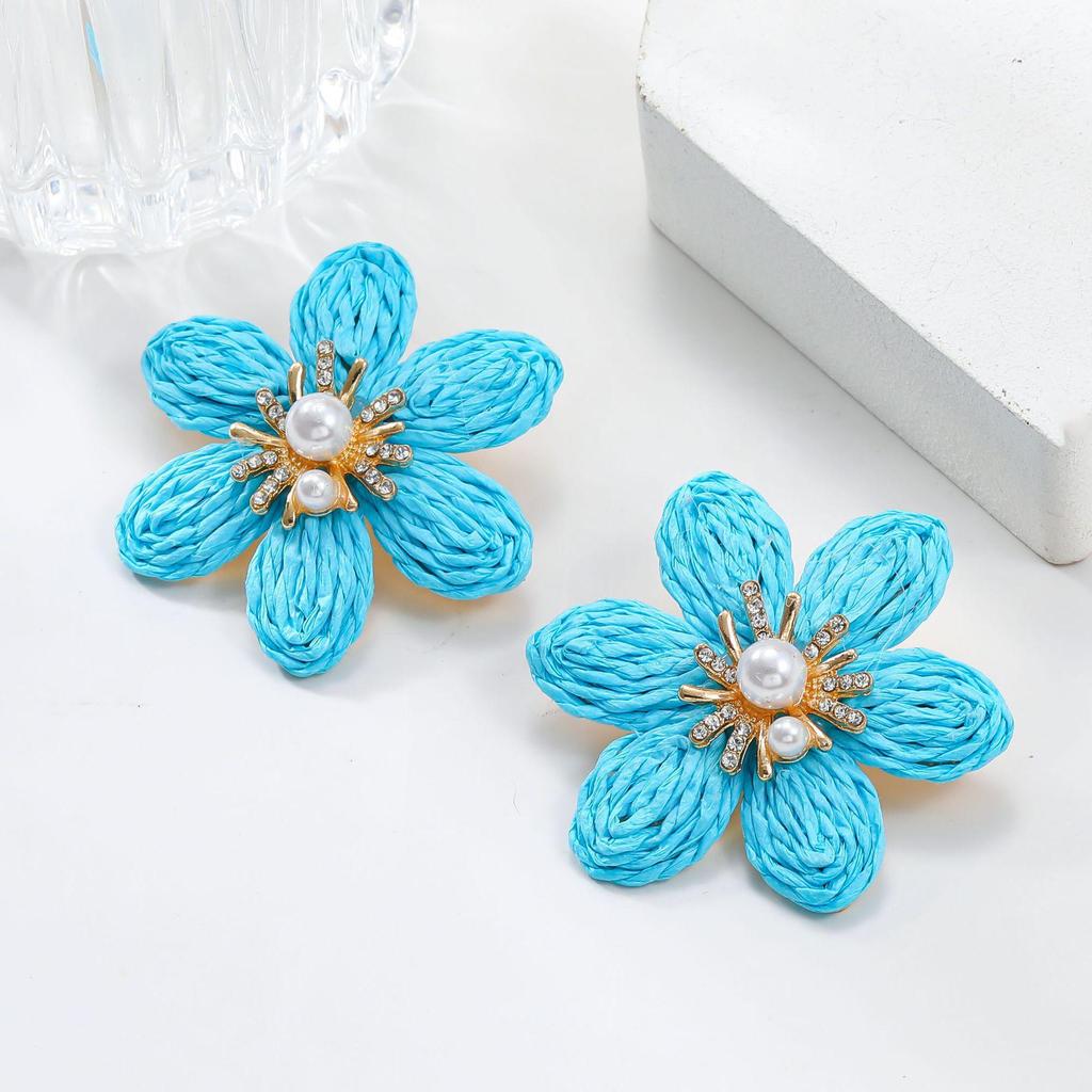 Spring Floral Raffia Earrings – European & American Style for Ladies' Parties