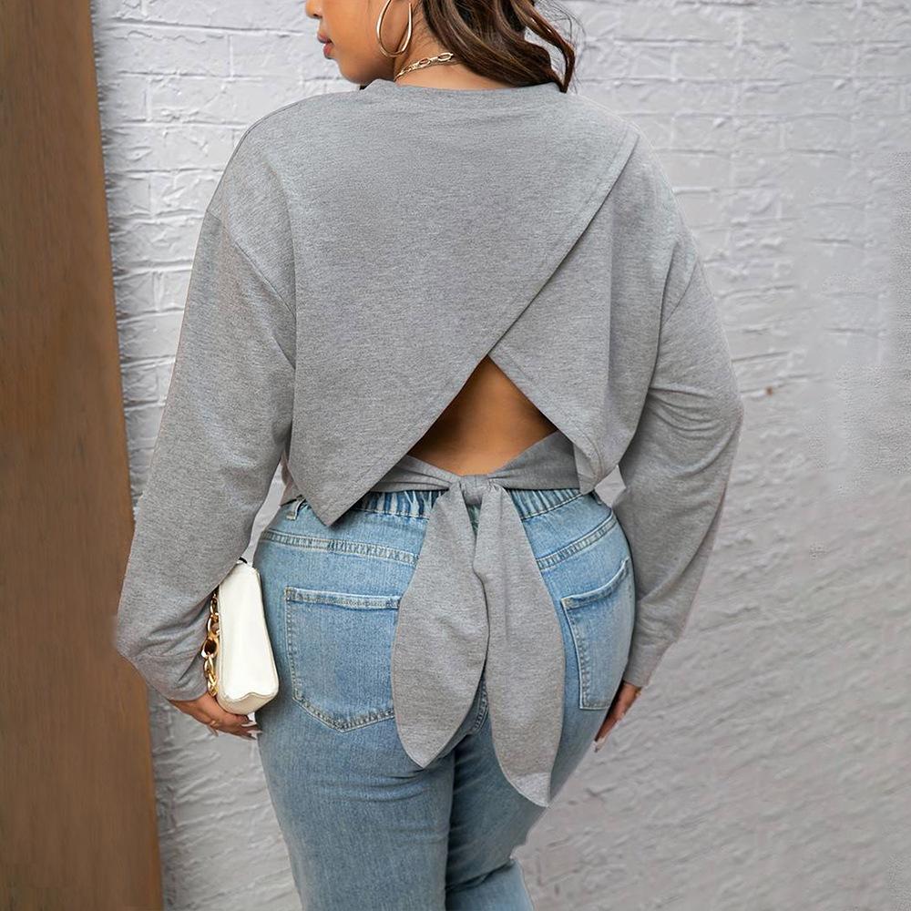 Plus size women's casual minimalist T-shirt, spring/summer sneaky backless design top