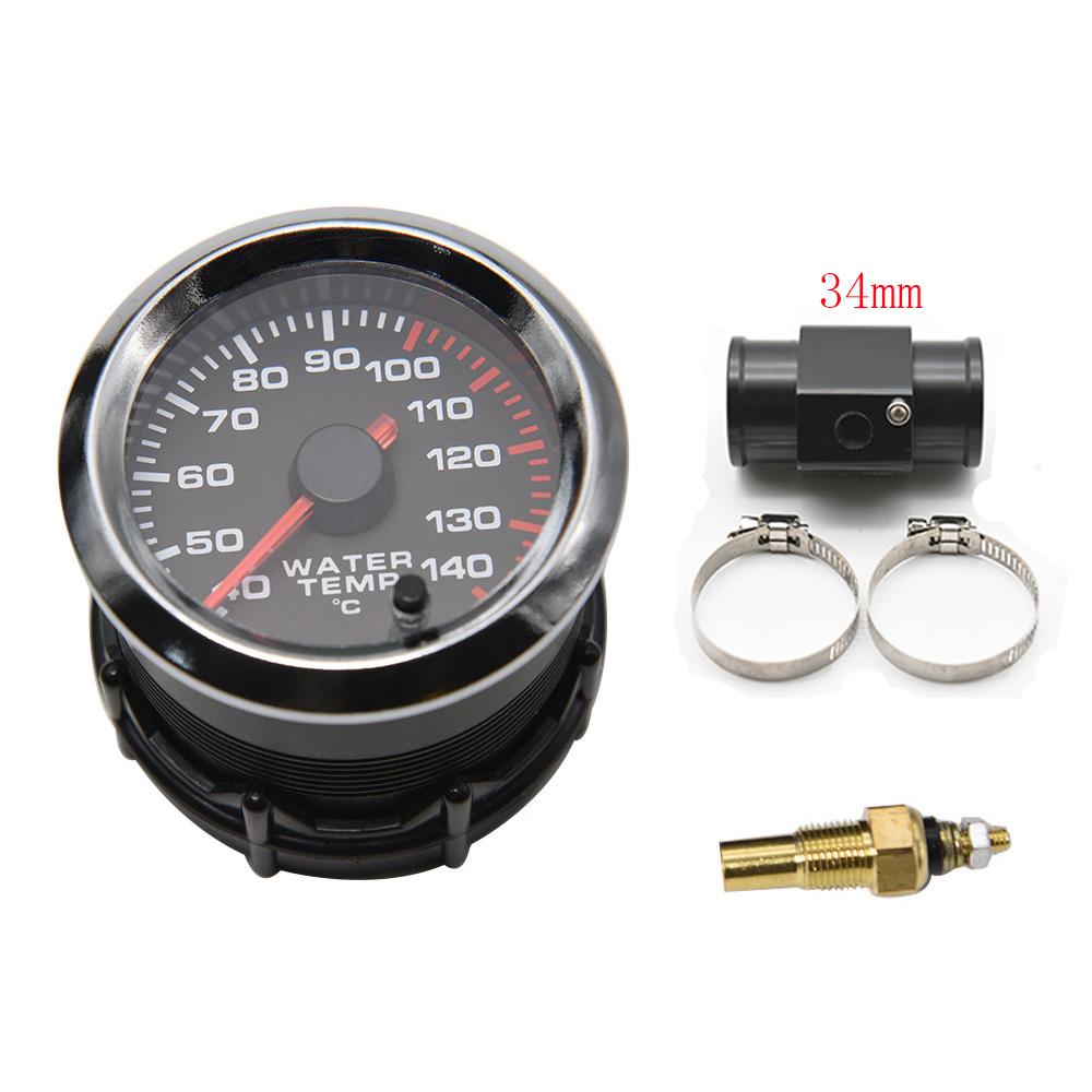 40~140 Celsius 52MM Racing Gauge Water Temperature Gauge Kit Car with Temp Joint Pipe Sensor Adapter Radiator 28-40MM Custom 12V