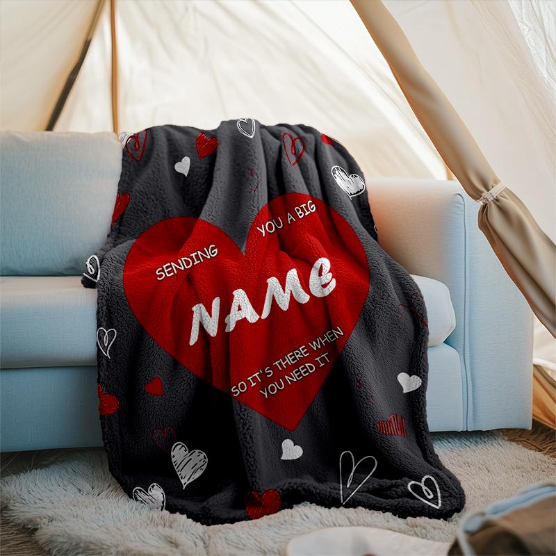 1PC Custom Name Love Letter Heart outdooor Flannel blankets Patterns Throw Blanket All-Season Soft Gift for Couch, Bed, Camping gifts