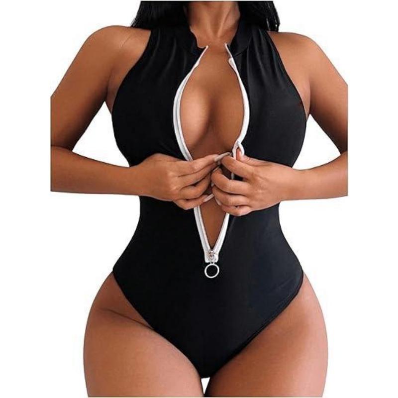 Women S One Piece Bikini Swimsuit Front Zipper Fashion Swimwear