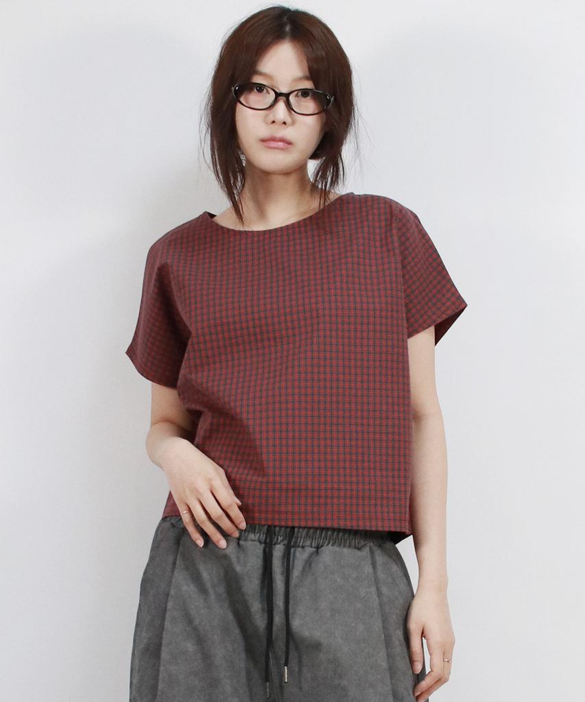 Deumakeu Checkered Mini French Short-Sleeved Shirt Red