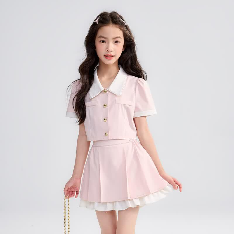 Girls' Sweet Princess Bow Pleated Skirt Set
