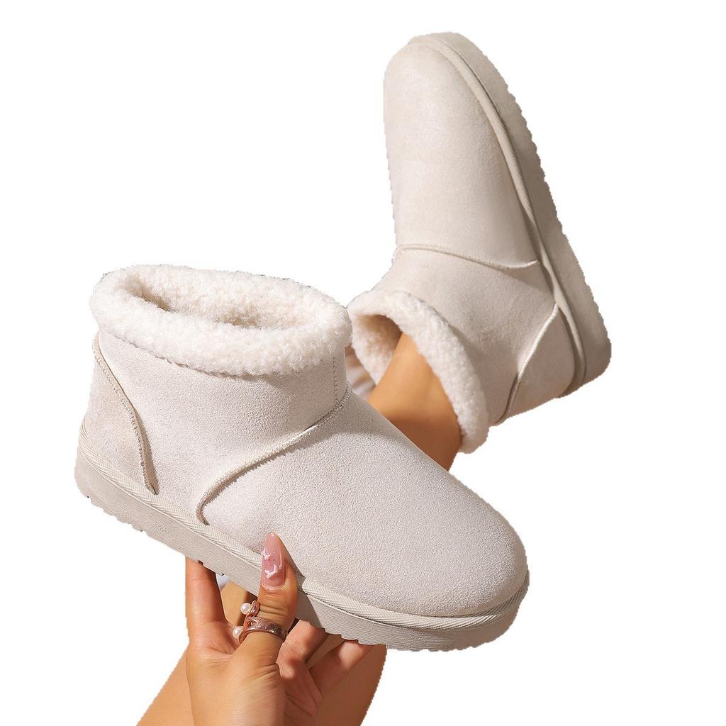 Thick-soled snow boots women's large-size solid color winter new cotton boots women's velvet thickened warm snow boots
