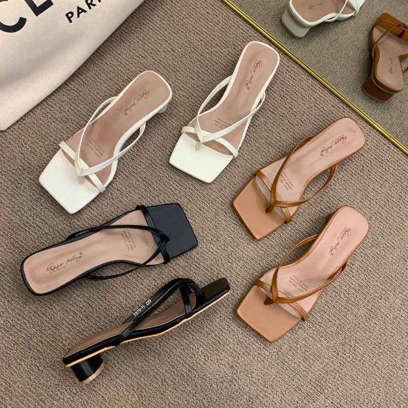 Tacchi Alti Comodi Nuove Ciabatte Estive in Pelle Solida Scarpe da Donna Scarpe da Donna Moda Donna Mules Cool Scivoli Infradito