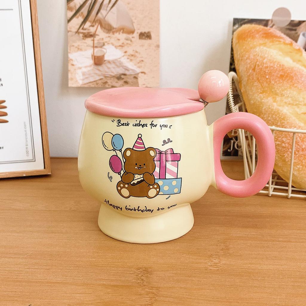 Mug with Lid Spoon Cute Ins Style Cup High Looking Ceramic Water Cup for Girls Birthday Gift Souvenir