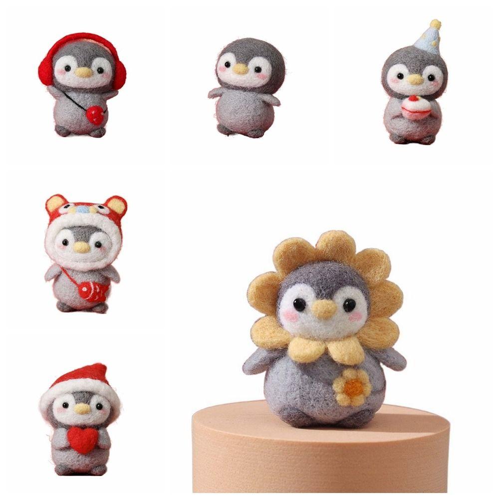 Toys Beginner Material Kit Penguin Wool Needle Felt Kit Unfinished Felt Kit Penguin Cartoon Toy