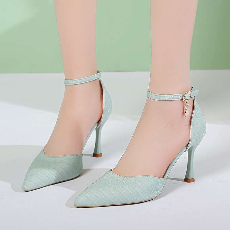 Summer new sexy high heels femininity elegant versatile pointed hollow single shoes fashionable one-word buckle sandals