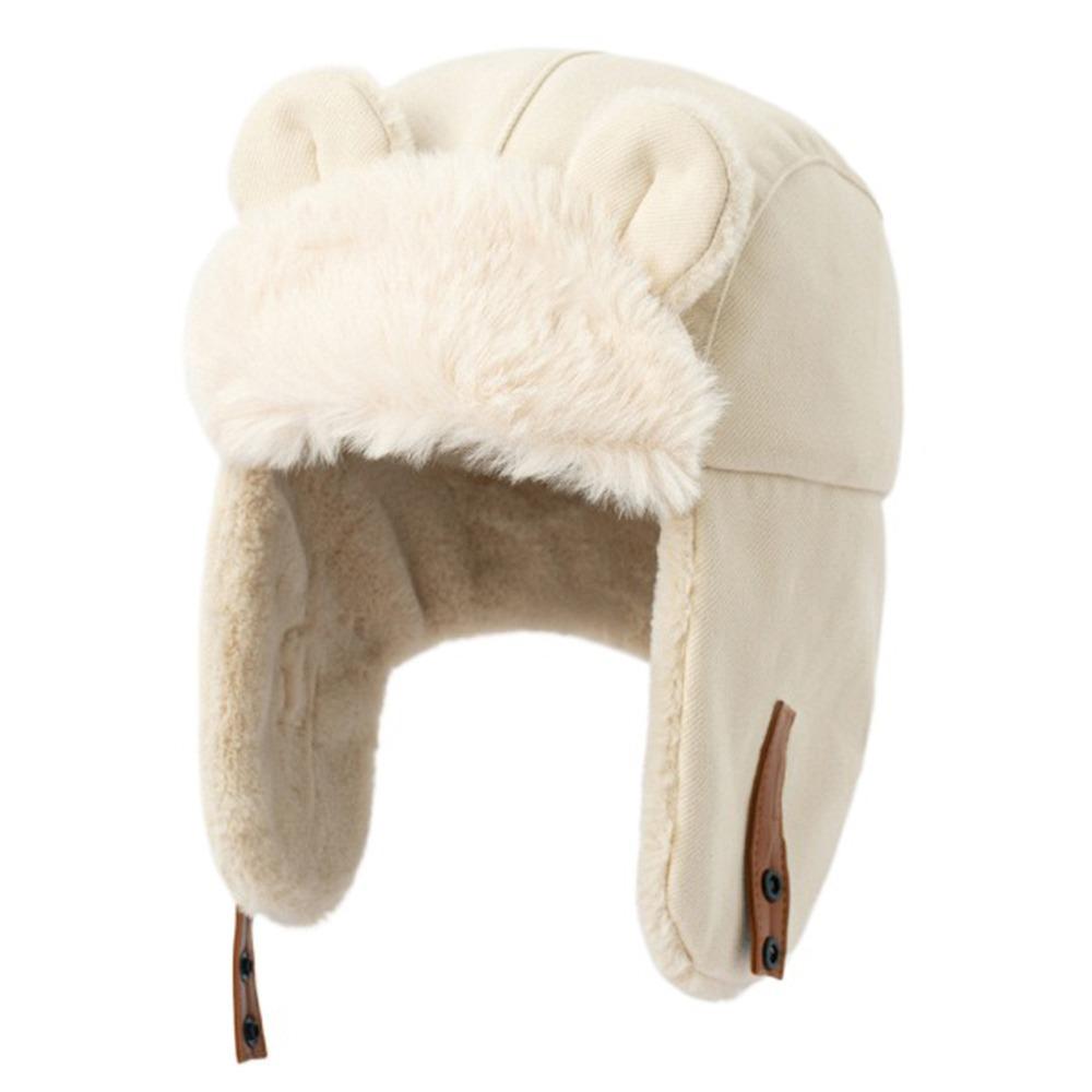 Plush Bear Ear Pilot Hat Winter Ear Protection Hat Outdoor Faux Fur Pilot Cap Unisex