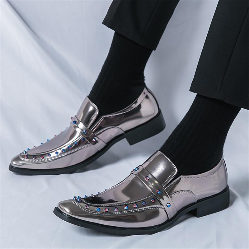 New Fashion Brand Designer Gold Silver Black Chelsea Leather Shoes For Men Hip-Hop Rock Colours Rivet Wedding Prom Footwear
