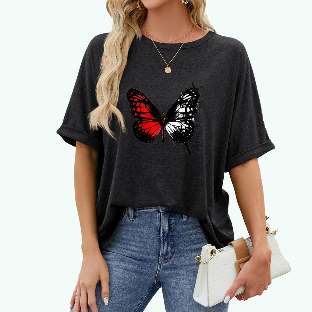 Camiseta de talla grande con estampado de moda para mujer, camiseta informal de manga corta con cuello redondo, jersey de verano, camiseta holgada