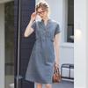 Bailuyu Women's V-Neck A-Line Denim Dress with Adjustable Short Sleeves