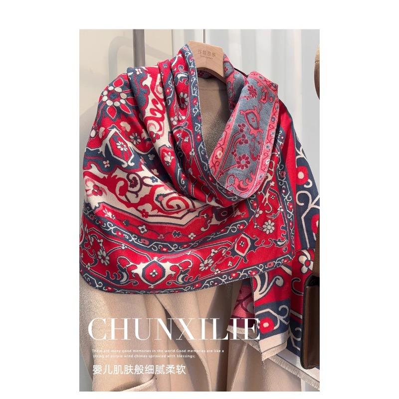 Cashmere Scarf for Women in Winter Korean Style Versatile Thickened Shawl and Dual Purpose Scarf