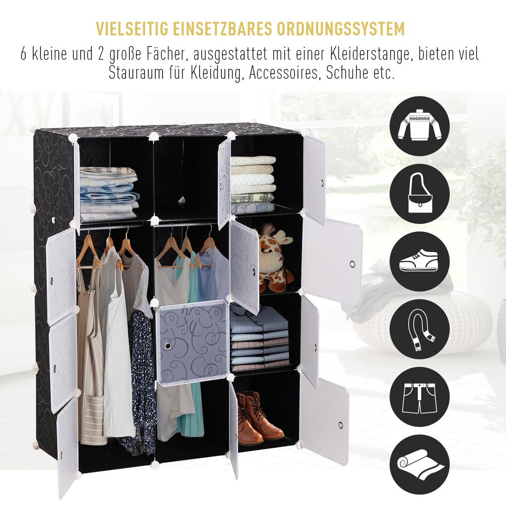 DIY Wardrobe Shelving System with 2 Large and 9 Small Cubes DIY Cube Shelf, Shoe Rack, Storage Shelf for Books Toys Black 111 X 47 X 145 Cm