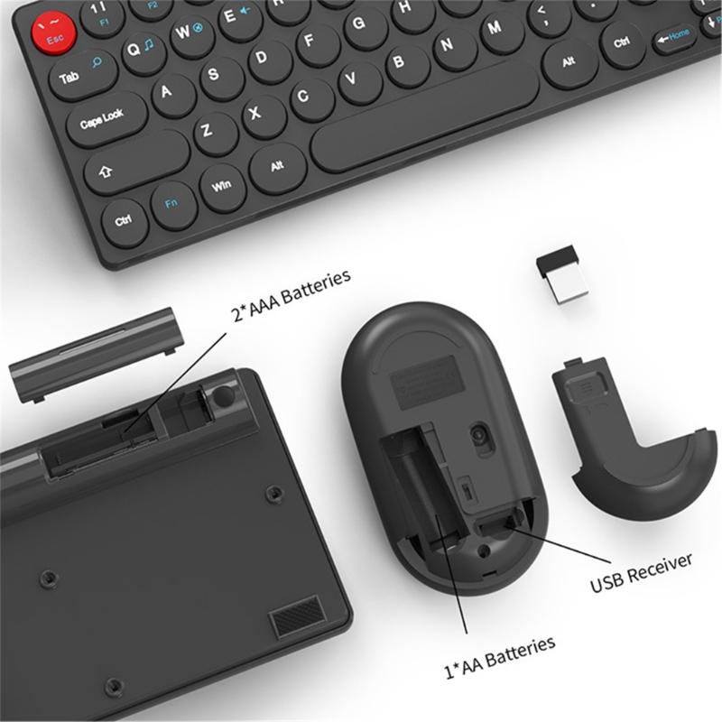 Silents Clicks Wireless Keyboards Mouse Set Round Retro Keycaps 2.4G Connectivitys Portable For Desktop Office Travel Use
