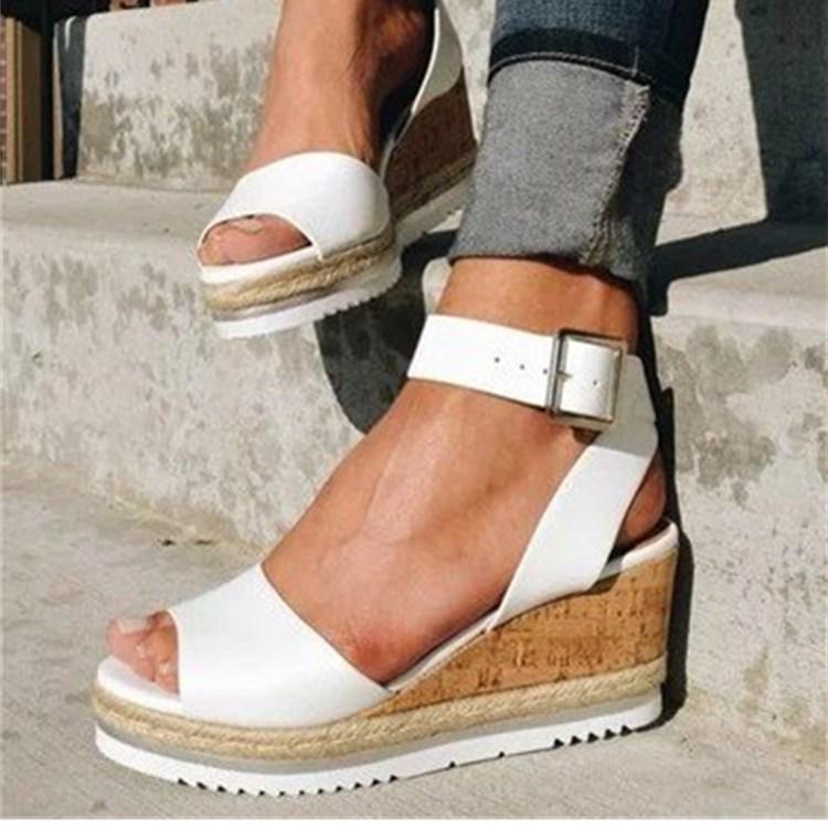 2023 Women's Plus Size Peep Toe Wedge Sandals - European & American Fashion with Buckle Strap