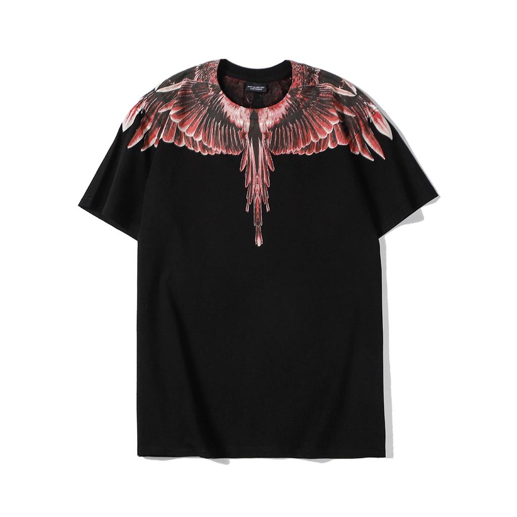 Marcelo Classic Phantom Wings Short Sleeve T-Shirt with Colorful Feathers and Lightning Design
