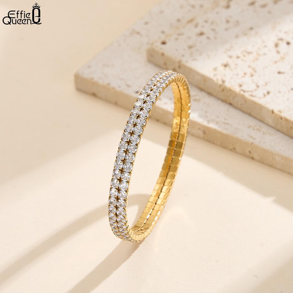 EFFIE QUEEN Edelstahl 18 Karat Gold Doppellagiges Zirkonia Tenniskettenarmband Idealer Schmuck für Frauen Hochzeitsfeier STKB15