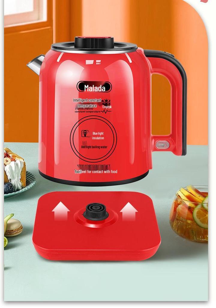 Wanlida Red Stainless Steel Smart Electric Kettle with Double-Layer Anti-Scald Insulation and Constant Temperature Control.
