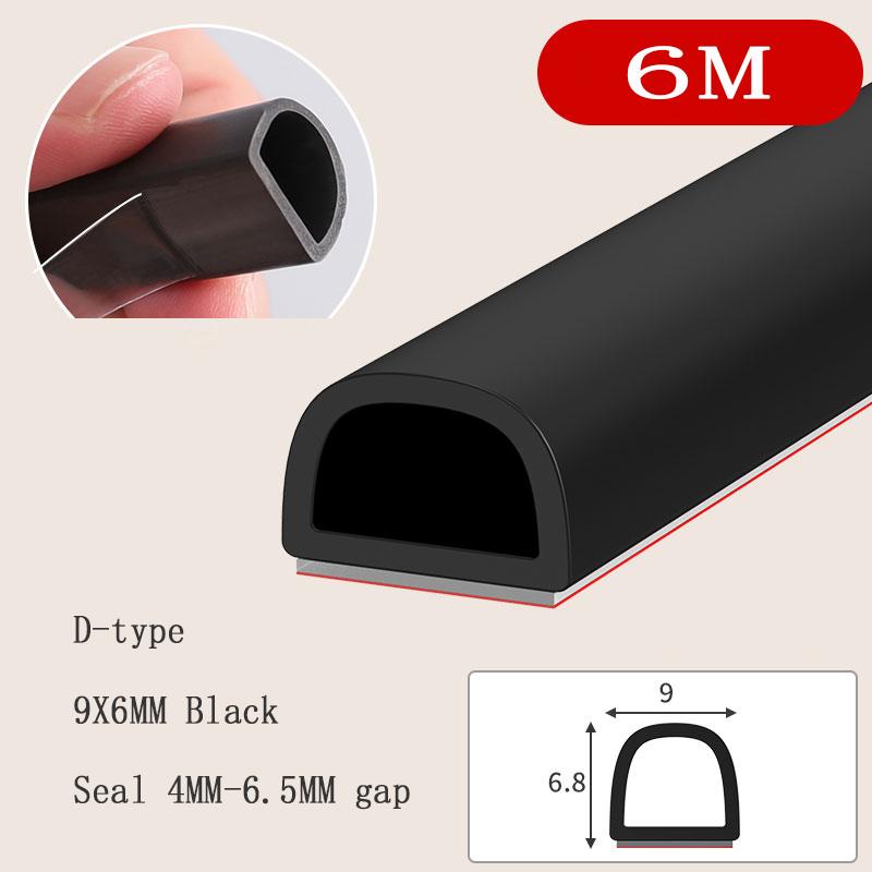 6Meters D/E/I Type Door Window Sealing Strip Silicone Rubber Weather Strip Self-adhesive Tape Anti-collision Insulation Seal
