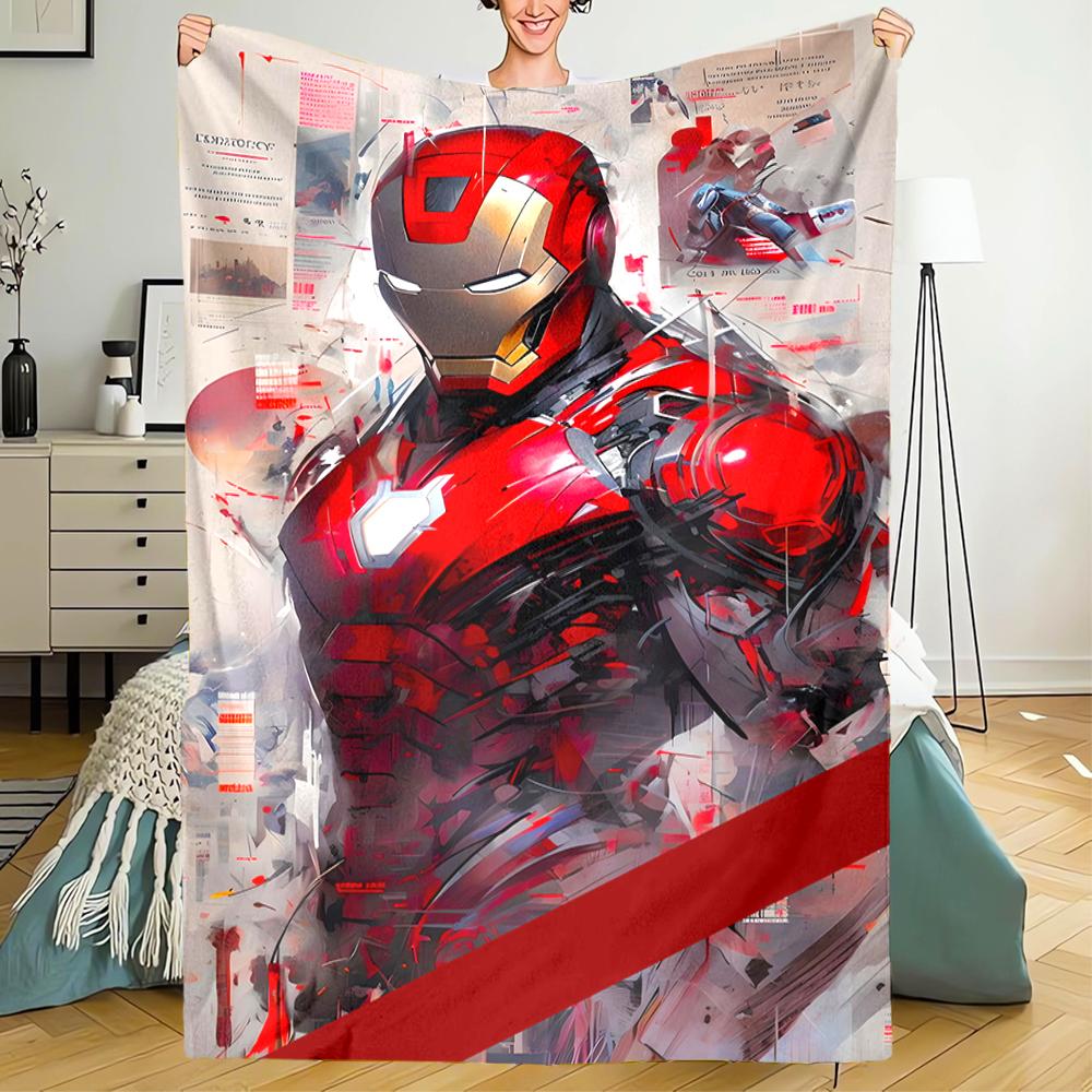 Iron Man Theme Printed Blanket - Perfect for Couch, Bed, Travel & Outdoor Use | Machine Washable, Cozy & Durable.