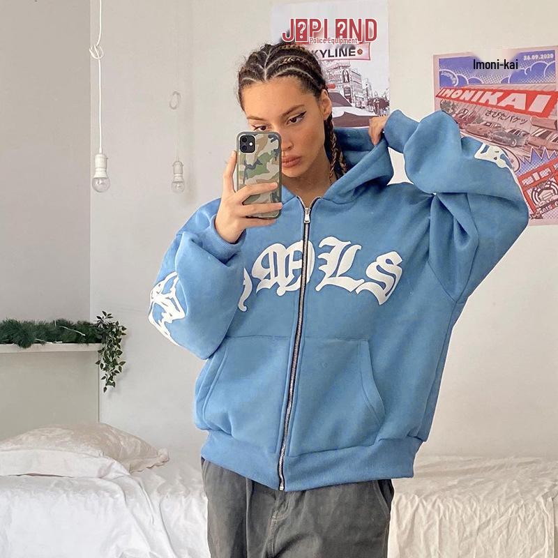 2024 European & American Streetwear Women's Zippered Hooded Sweatshirt