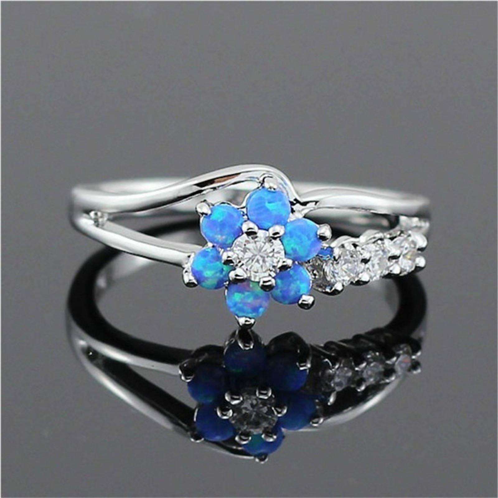 Vintage Exquisite Ladies Ring   Opal Zircon Ring Copper Ring 10 синий