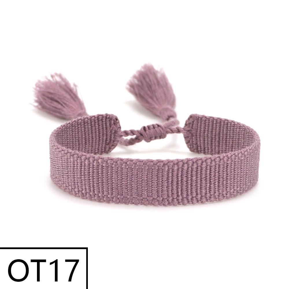 European & American Style Woven Bracelet - Solid Color, 1.3cm, Handmade Tassel, Fashionable Polyester Hand Rope for Women