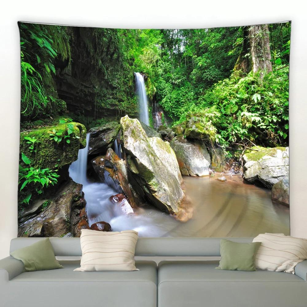 Jungle Waterfall Tapiserie peisaj natural Tapiserie pentru dormitor Sufragerie Tapiserie pentru decorarea peretelui casei