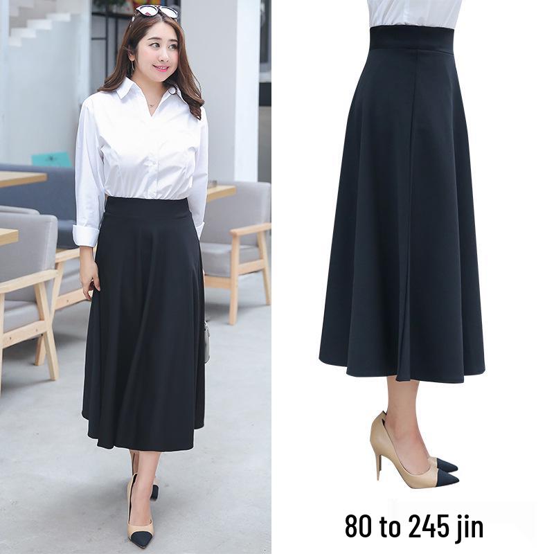 

Plus Size Flare Midi Skirt: Spring/Autumn A-line, High Waist, Slimming and Flattering for Women L