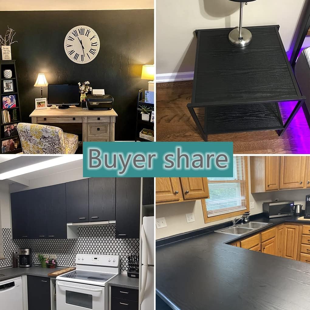 Black Wood Contact Paper Peel and Stick Self-Adhesive Wallpaper,Decorative Vinyl Film for Countertop Cabinets,Easy to Clean