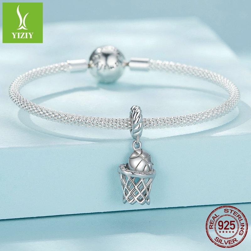 Yinziyun S925 Silber Platin-plattiert 3D Basketball Anhänger für DIY Armbänder