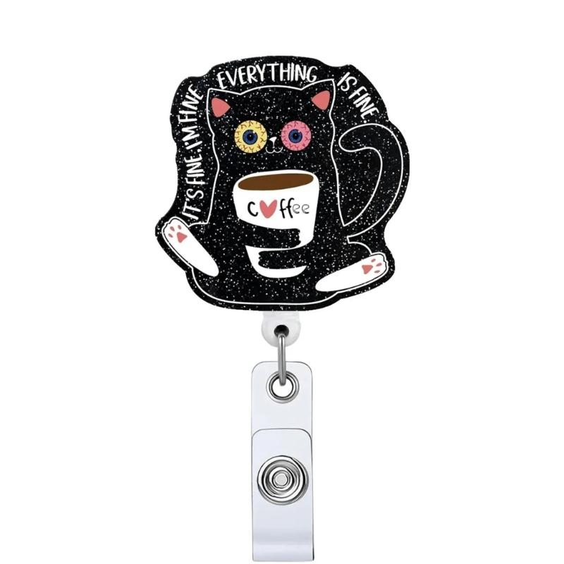 Cartoon Sequins Acrylic Badge Holder Retractable Badge Holder with Metal Pocket Clip Keychain Accessory For Nurse Doctor