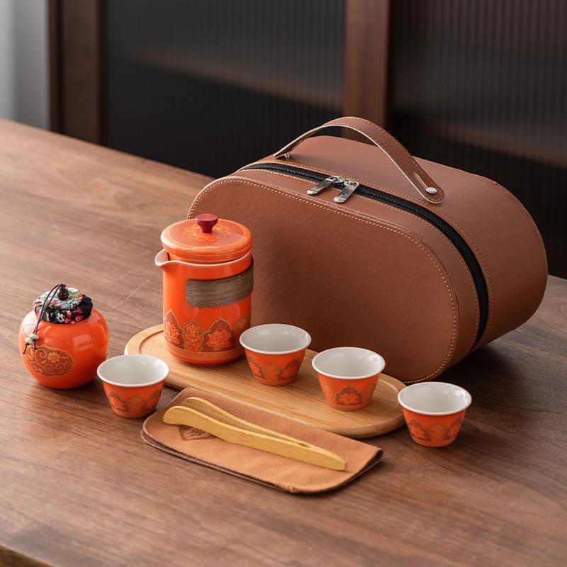 Japanese Outdoor Travel Kung Fu Tea Set Brewing Teapot Ceramic Kuaike Tea Cup Tea Tray Portable Business Gift