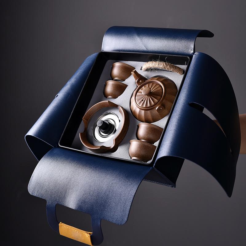 Firewood burning enclosure tea set customer creative portable kung fu ceramic travel tea set one pot four cups