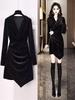 Golden Velvet Slim Fit Little Black Dress - Elegant Petite Short Skirt (2025)
